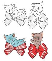 Cat characters with big bows coloring page for kids vector