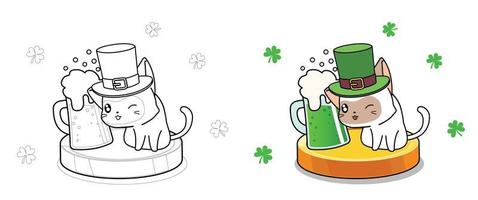 Cat on Saint Patrick day coloring page for kids vector