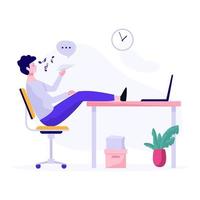 hombre procrastinar en el concepto de trabajo vector