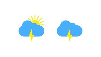 Sunny weather sign icon on white background. Yellow sun and cloud and lightning illustration vector