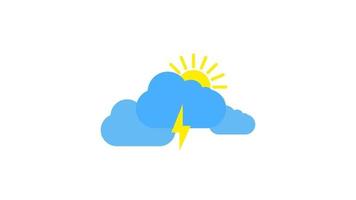 Sunny weather sign icon on white background. Yellow sun and cloud and lightning illustration vector