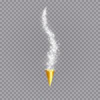 White party popper with exploding confetti particles isolated. Dotted paper cone with sparkling stars. Festive or magic decoration. vector