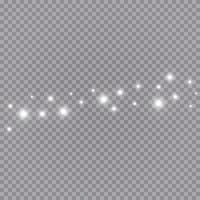 las chispas de polvo y las estrellas blancas brillan con una luz especial. efecto de luz navideña. partículas de polvo mágicas brillantes. vector