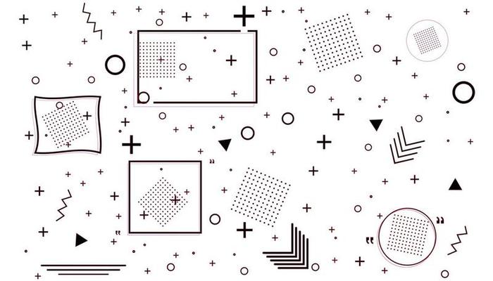 Memphis card with geometric shapes. Luxury fashion design