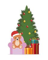 Merry Christmas design with pine tree and bear teddy vector