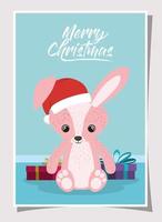 Merry Christmas card with little rabbit vector