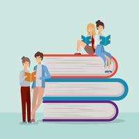 group of students reading books vector