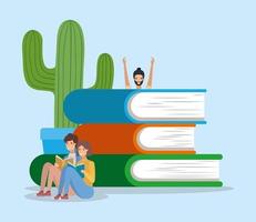 group of students reading books vector