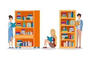 group of students reading books in the library vector