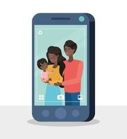 cute afro family members with smartphone vector