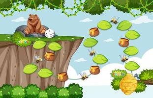 Game template with grizzly bear and bee on forest background vector