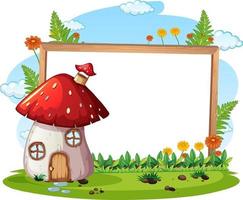 Empty banner with fantasy mushroom house vector