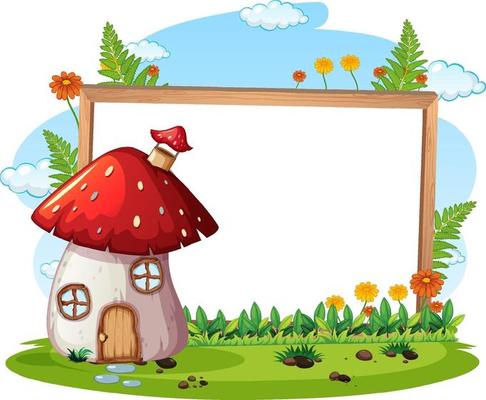 Empty banner with fantasy mushroom house