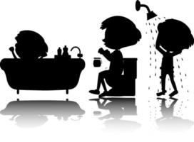 Set of kids silhouette with reflex on white background vector