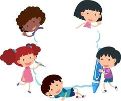 Empty banner with many kids cartoon character vector