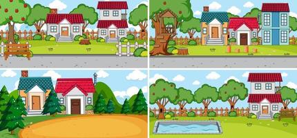 Set of different houses in nature scenes cartoon style vector