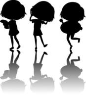 Set of kids silhouette with reflex on white background vector