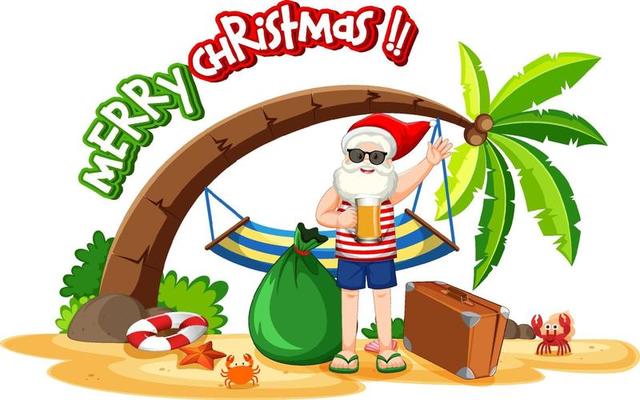 Santa Claus on the beach island for Summer Christmas