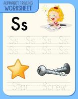 Alphabet tracing worksheet with letter S and s vector