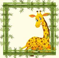 Empty banner with bamboo frame and giraffe cartoon character vector