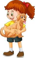 Happy girl cartoon character hugging a cute dog vector