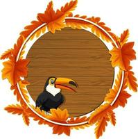 Round autumn leaves banner template with a toucan cartoon character vector