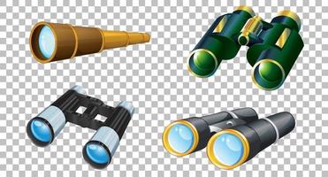 Set of different binoculars isolated vector