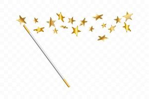 Magic wand with 3d stars. Trace of gold dust. Magic abstract background isolated. Miracle and magic. vector