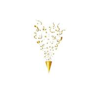 Party popper isolated. Golden confetti. Vector illustration. Happy birthday concept