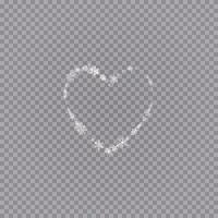 Heart shaped snowflakes in a flat style in continuous drawing lines. Trace of white dust. Magic abstract background isolated. Miracle and magic. vector