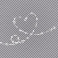 Heart shaped snowflakes in a flat style in continuous drawing lines. Trace of white dust. Magic abstract background isolated. Miracle and magic. vector