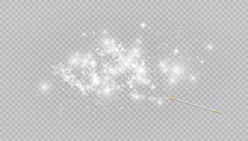 Magic wand with heart shaped snowflakes in a flat style in continuous drawing lines. Trace of white dust. Magic abstract background isolated. Miracle and magic. vector