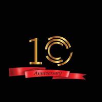 10 Years Anniversary Celebration Gold and Black  Color Vector Template Design Illustration