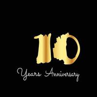 10 Years Anniversary Celebration Gold and Black  Color Vector Template Design Illustration