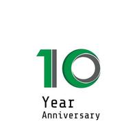 10 Years Anniversary Celebration Green Color Vector Template Design Illustration