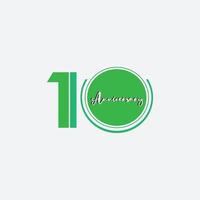 Ilustración de diseño de plantilla de vector de color verde de celebración de aniversario de 10 años