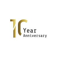 Ilustración de diseño de plantilla de vector de color dorado de celebración de aniversario de 10 años