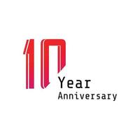 10 Years Anniversary Celebration Red Color Vector Template Design Illustration