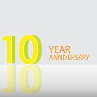 10 Years Anniversary Celebration Yellow Color Vector Template Design Illustration