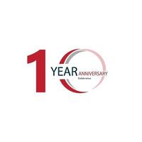 Ilustración de diseño de plantilla de vector de color rojo de celebración de aniversario de 10 años