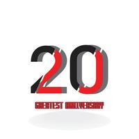 Ilustración de diseño de plantilla de vector de color rojo negro de celebración de aniversario de 20 años