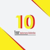 10 Years Anniversary Celebration Yellow Color Vector Template Design Illustration