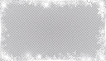 borde de marco rectangular de nieve de invierno con estrellas, destellos y copos de nieve. banner navideño festivo, tarjeta de felicitación de año nuevo, postal o invitación vector