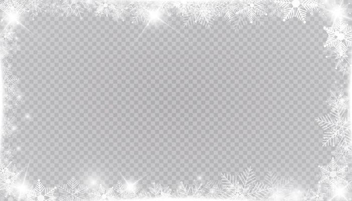 Rectangular winter snow frame border with stars, sparkles and snowflakes. Festive christmas banner, new year greeting card, postcard or invitation
