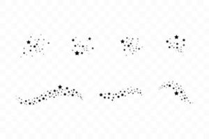 Set of black falling stars. Cloud of black stars isolated. Vector illustration. Meteoroid, comet, asteroid, stars