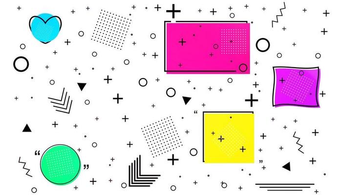 Memphis card with geometric shapes. Luxury fashion design, 80 and 90s.