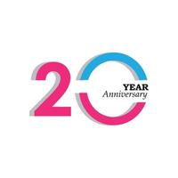 20 Years Anniversary Celebration Blue Pink Color Vector Template Design Illustration