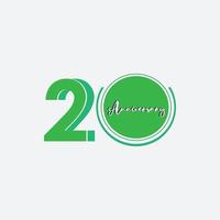 20 Years Anniversary Celebration Green Color Vector Template Design Illustration