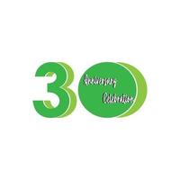 30 Years Anniversary Celebration Green Vector Template Design Illustration