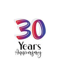 30 Years Anniversary Celebration Rainbow Color Vector Template Design Illustration